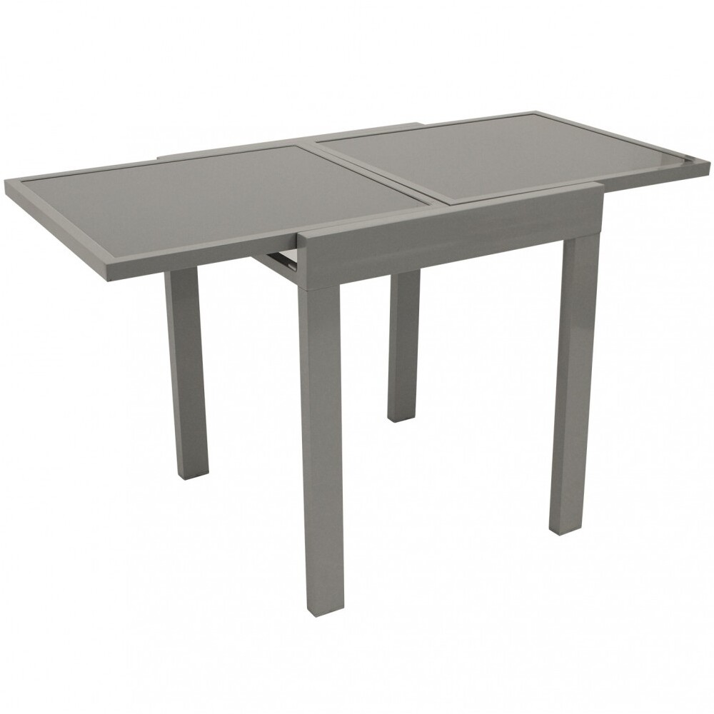 Gartentisch ausziehbar, 65/130 x 65 x 74 cm, Aluminium, Glasplatte, Grau