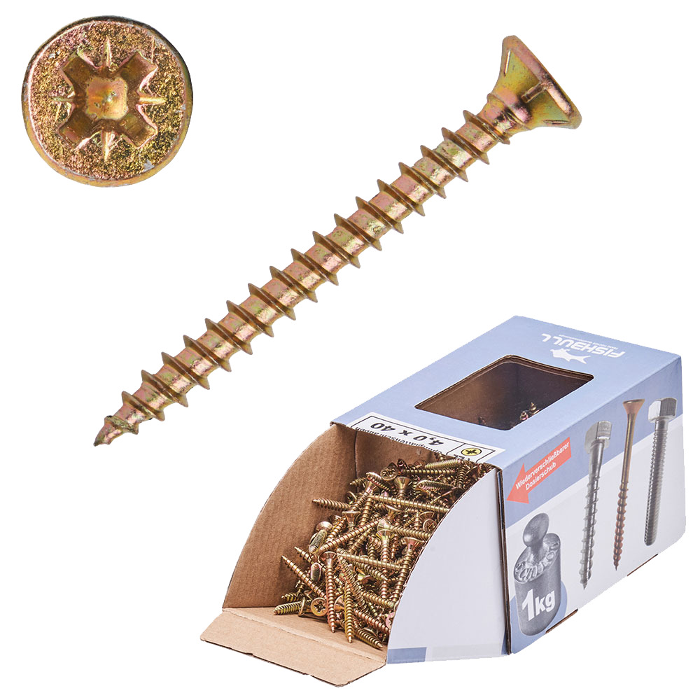 Spanplattenschraube 4,0x40 mm PZ 1kg FISHBULL-Pack Senkkopf Vollgewinde Kreuzschlitz
