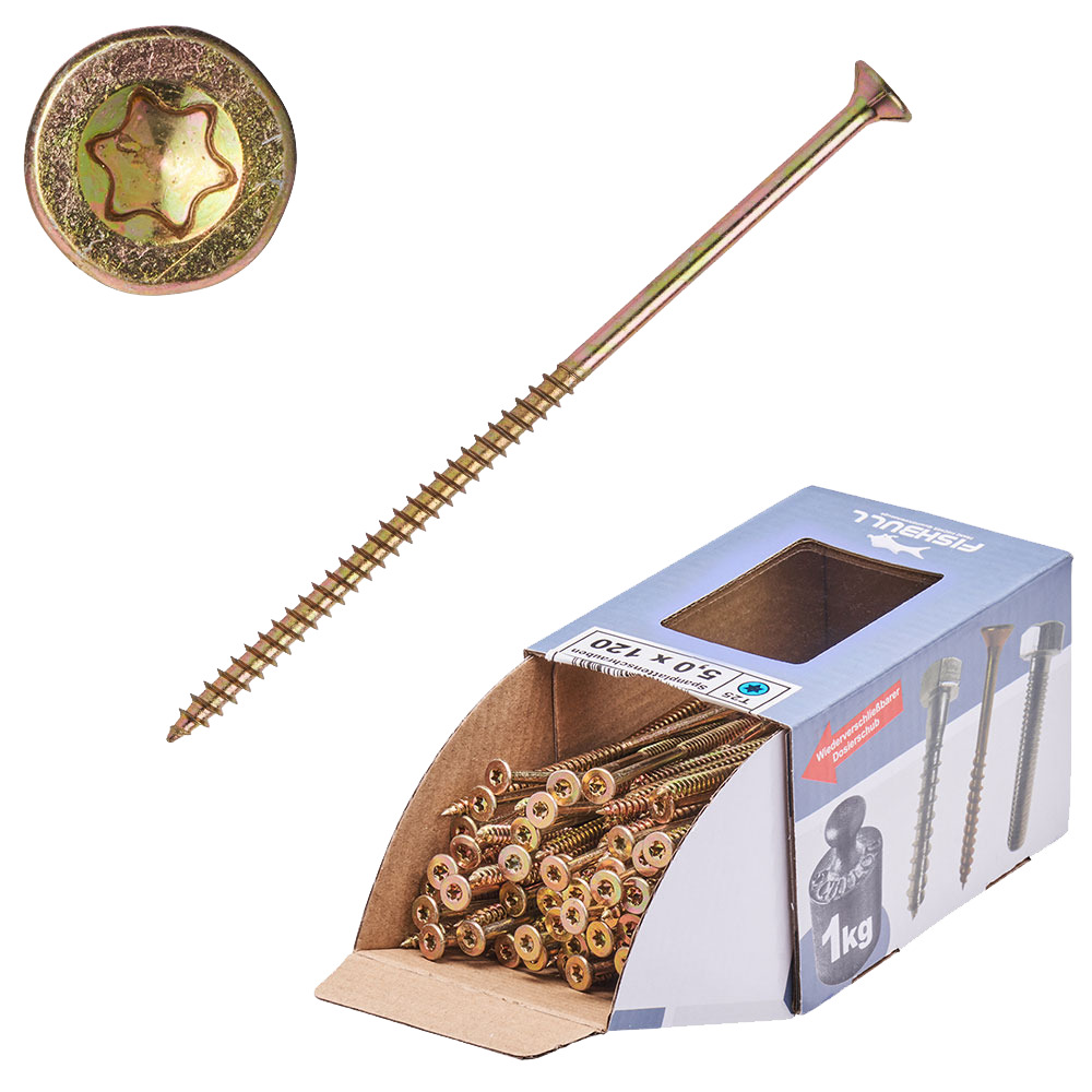 Spanplattenschraube 5,0x120 mm IVZ 1kg FISHBULL-Pack Senkkopf Teilgewinde