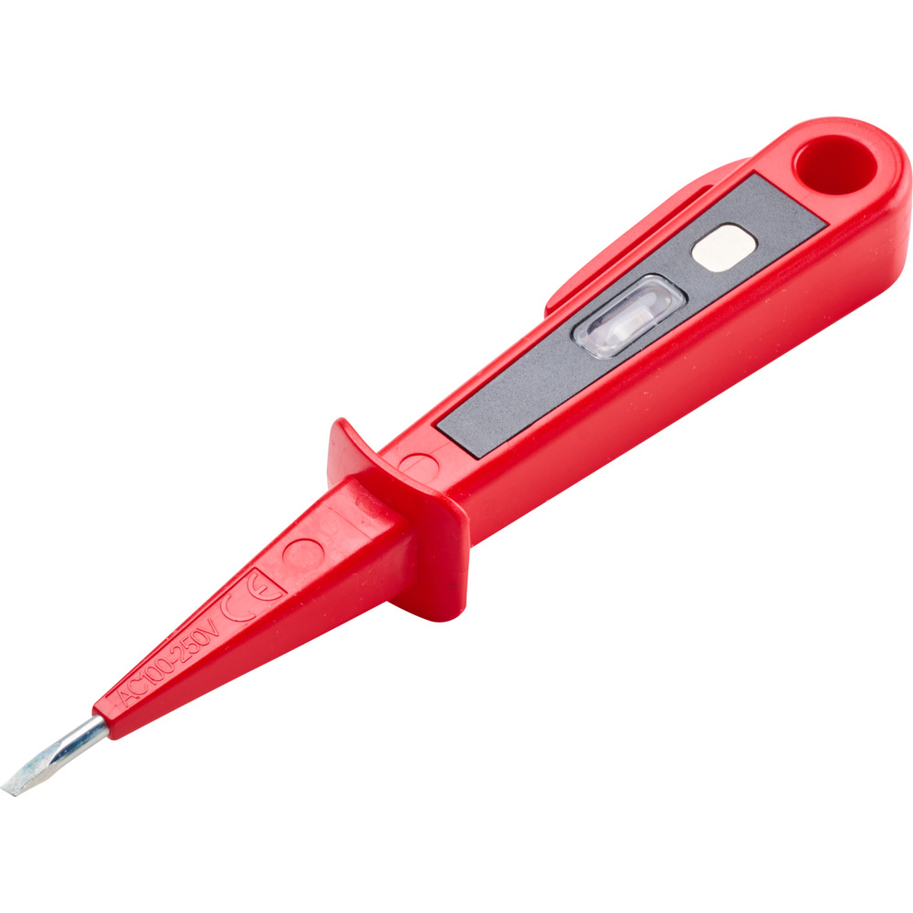 Spannungspr&uuml;fer Euro 150 mm in rot, isoliert mit Clip und Aufh&auml;ng&ouml;se