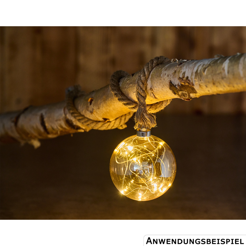 LED-H&auml;ngedeko Glaskugel 12 cm an Sisalseil 10 LEDs image number 2