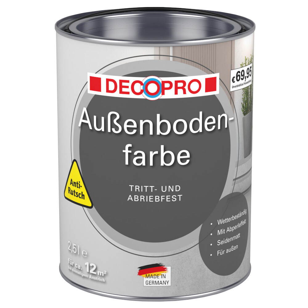 DECOPRO Au&szlig;enbodenfarbe 2,5 Liter ml in Betongrau, seidenmatt