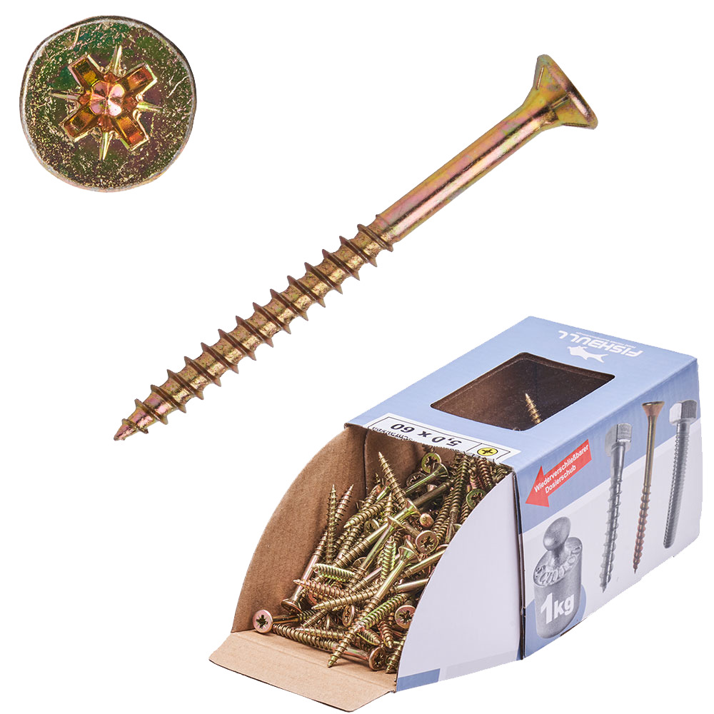 Spanplattenschraube 5,0 x 60  mm PZ 1kg FISHBULL-Pack Senkkopf Teilgewinde Kreuzschlitz