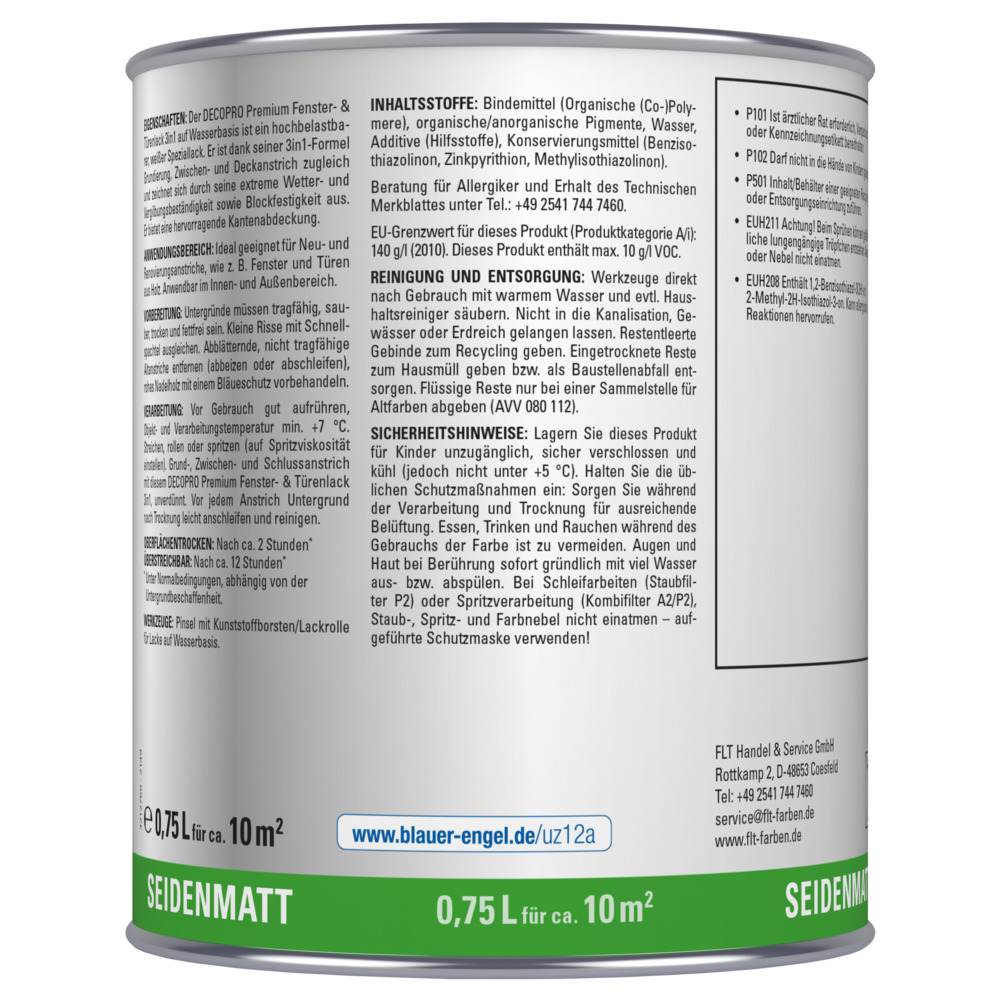 DECOPRO Premium 3in1 Fenster & T&uuml;renlack 750 ml in Wei&szlig;, seidenmatt image number 1