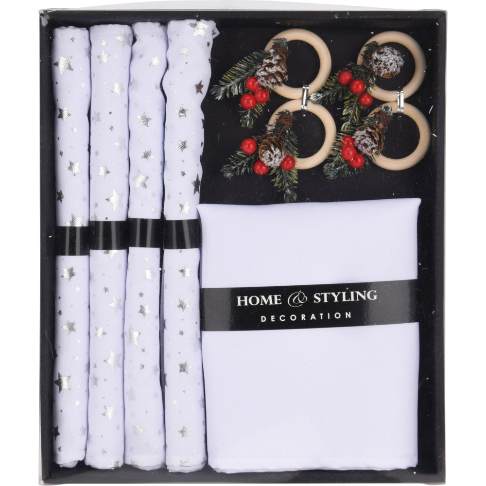 Tischset 12-teilig Wei&szlig; Dekor Silber-Sterne