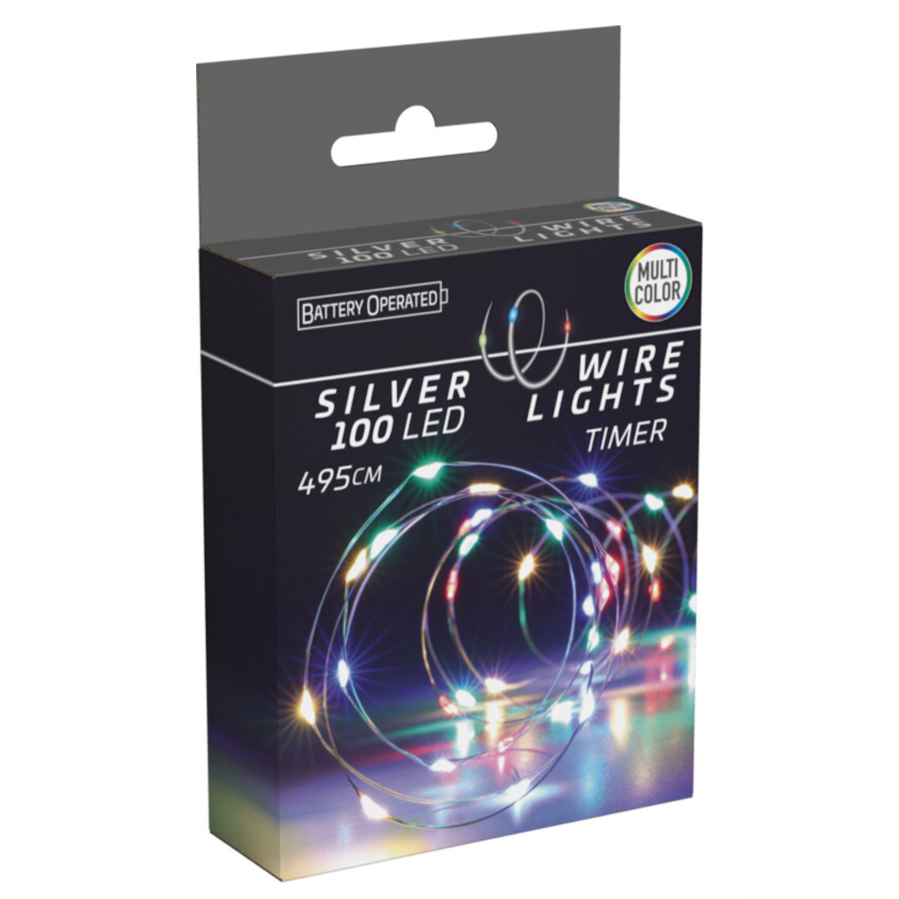 LED-Lichterkette 100 LED bunt aus Silberdraht image number 2