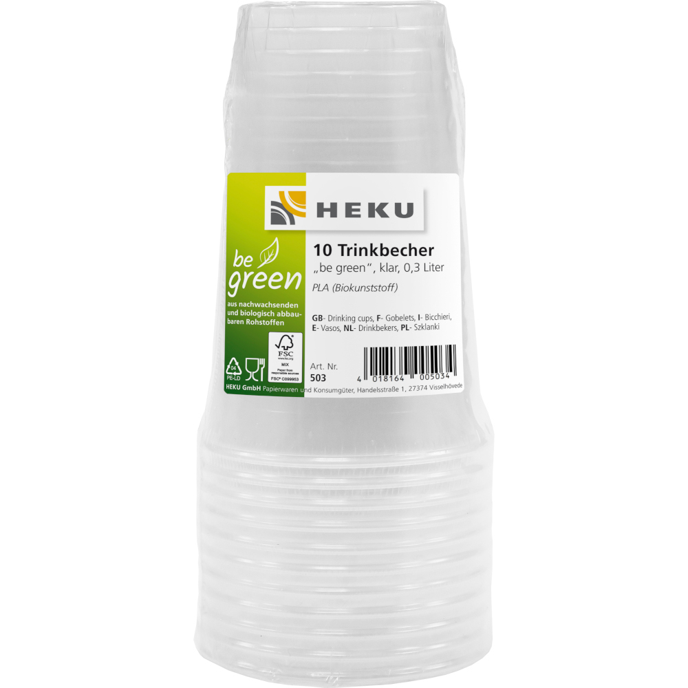 Trinkbecher "be green" transparent, 10 St&uuml;ck