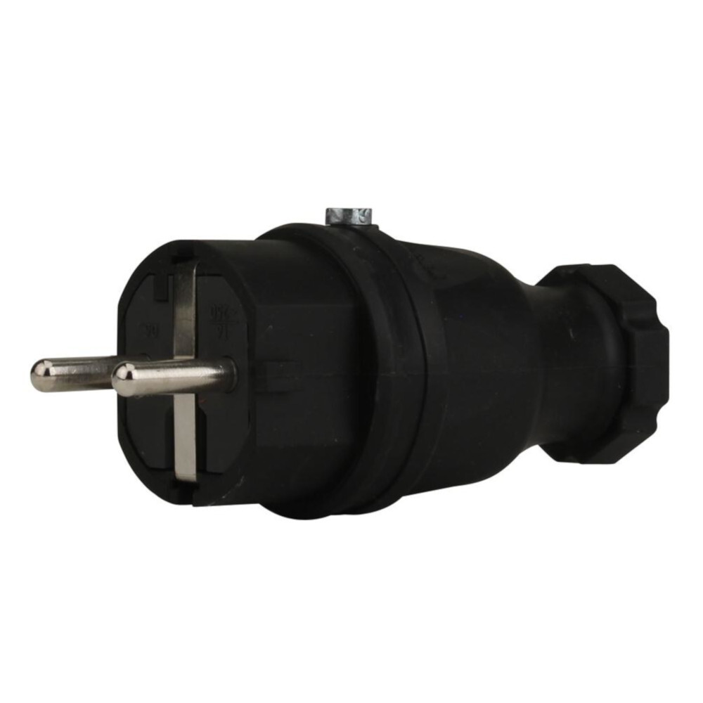 Schutzkontakt Stecker Vollgummi, IP44, schwarz