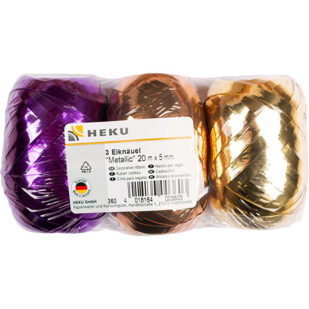 Geschenkband Eikn&auml;uel Metallic, 20 m x 5 mm, 3 St&uuml;ck image number 2