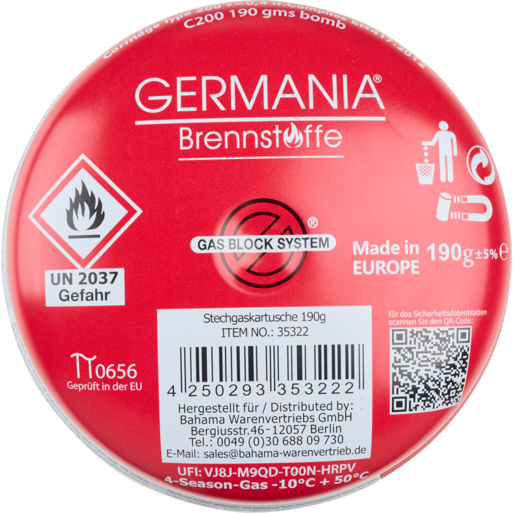 GERMANIA&reg; Gaskartusche mit Butan Propangas 190 g image number 1