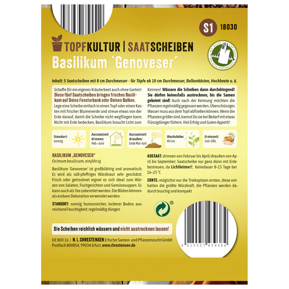 Saatscheiben Basilikum Genoveser 5 Scheiben image number 1