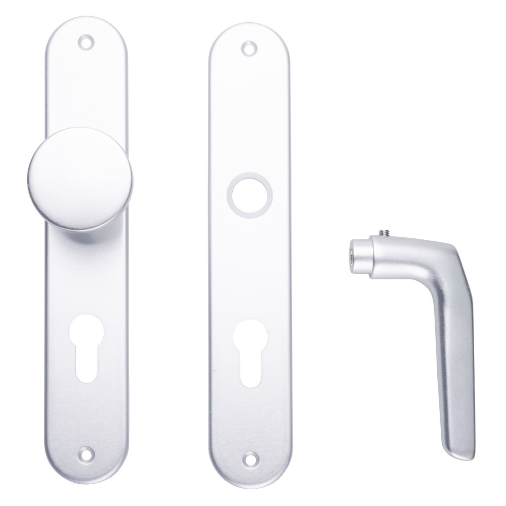 Zimmert&uuml;rgarnitur 72 mm Aluminium mit Knauf und Dr&uuml;cker