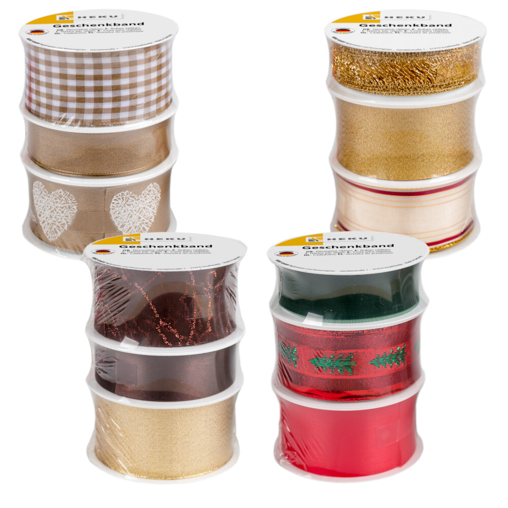 3er Geschenkband-Set in verschiedene Dekore und Breiten