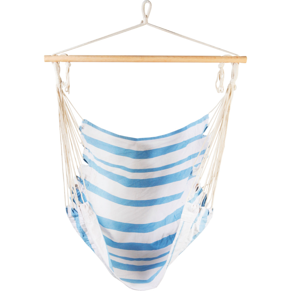 H&auml;ngesessel aus Polyester blau-wei&szlig; gestreift mit Holzstab image number 1