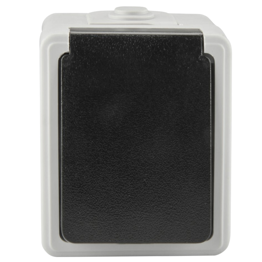 Schutzkontakt Aufputz Steckdose 1-fach, grau, mit Klappdeckel