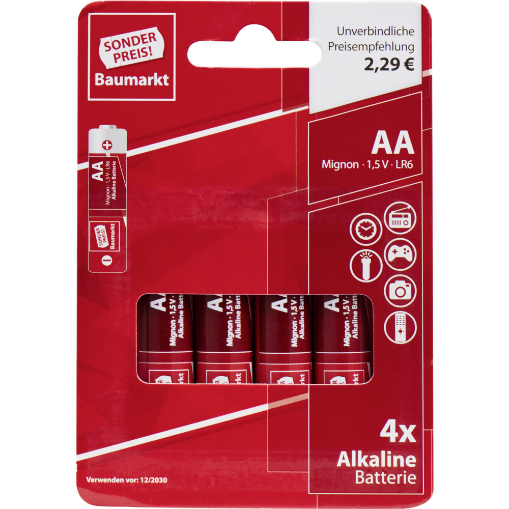Sonderpreis Baumarkt Alkaline Batterien LR06 AA Micro 4er Pack image number 2