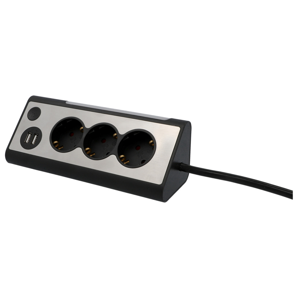 Dreifachsteckdose mit 2x USB-Anschl&uuml;ssen und LED-Beleuchtung