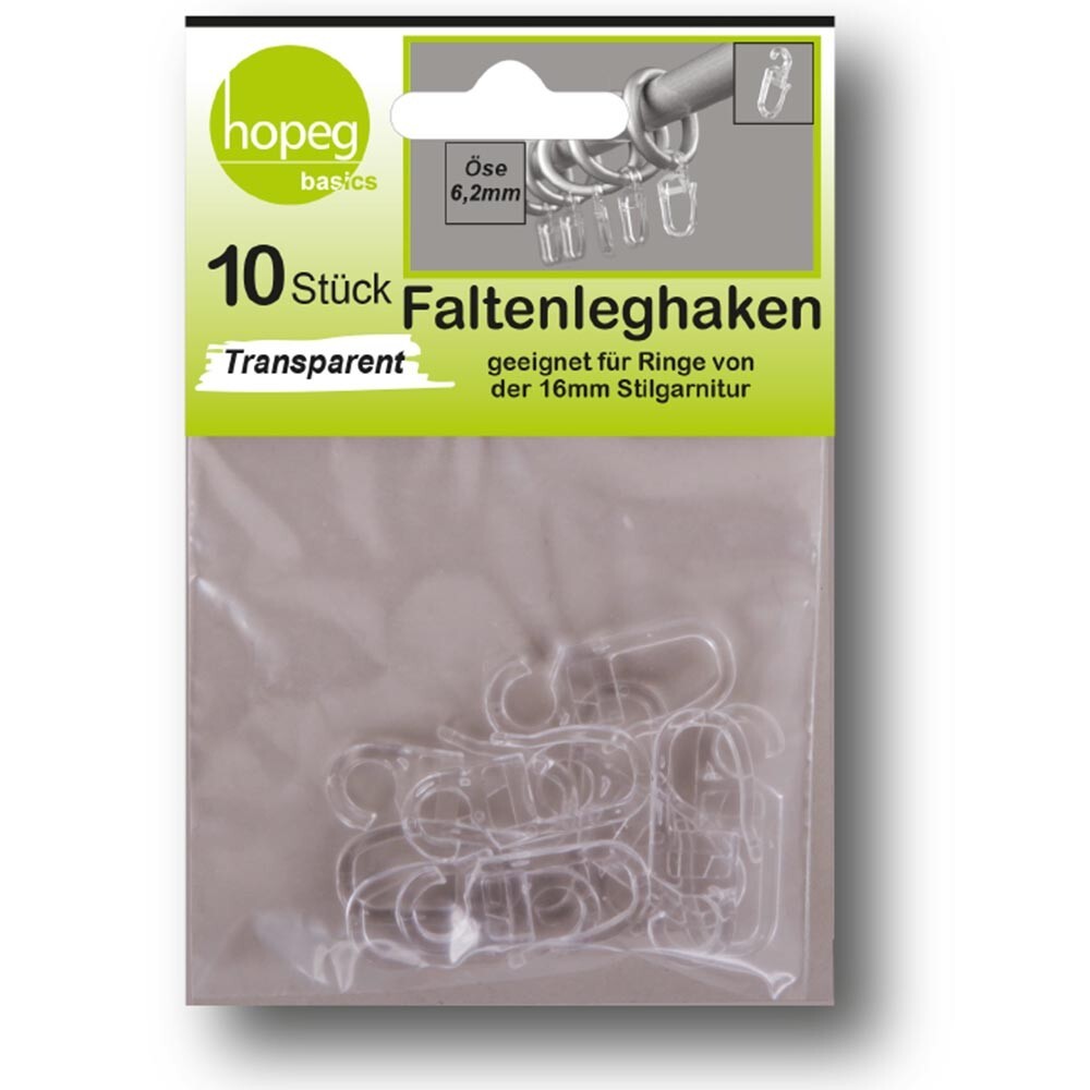 Faltenleghaken transp. &Ouml;se 6,2mm, 10St.