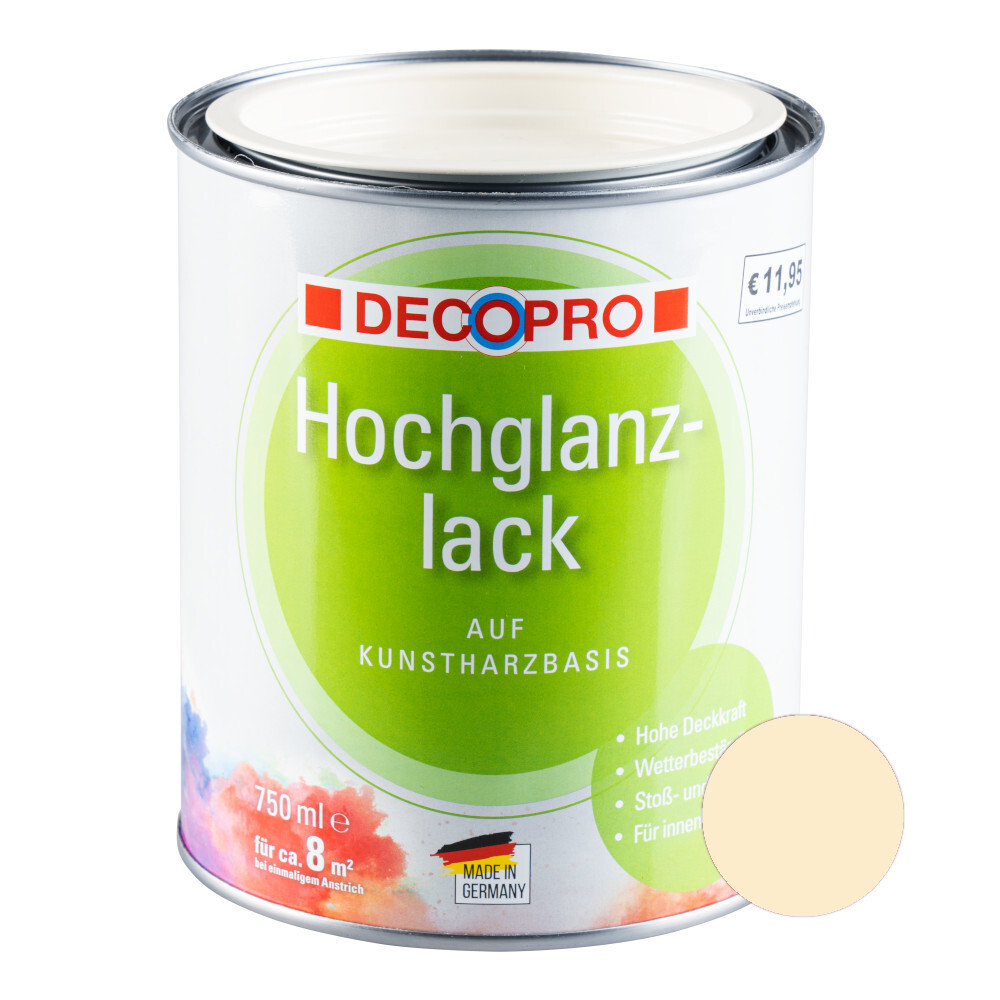 DECOPRO Hochglanzlack hellelfenbein RAL 1015 f&uuml;r innen und au&szlig;en