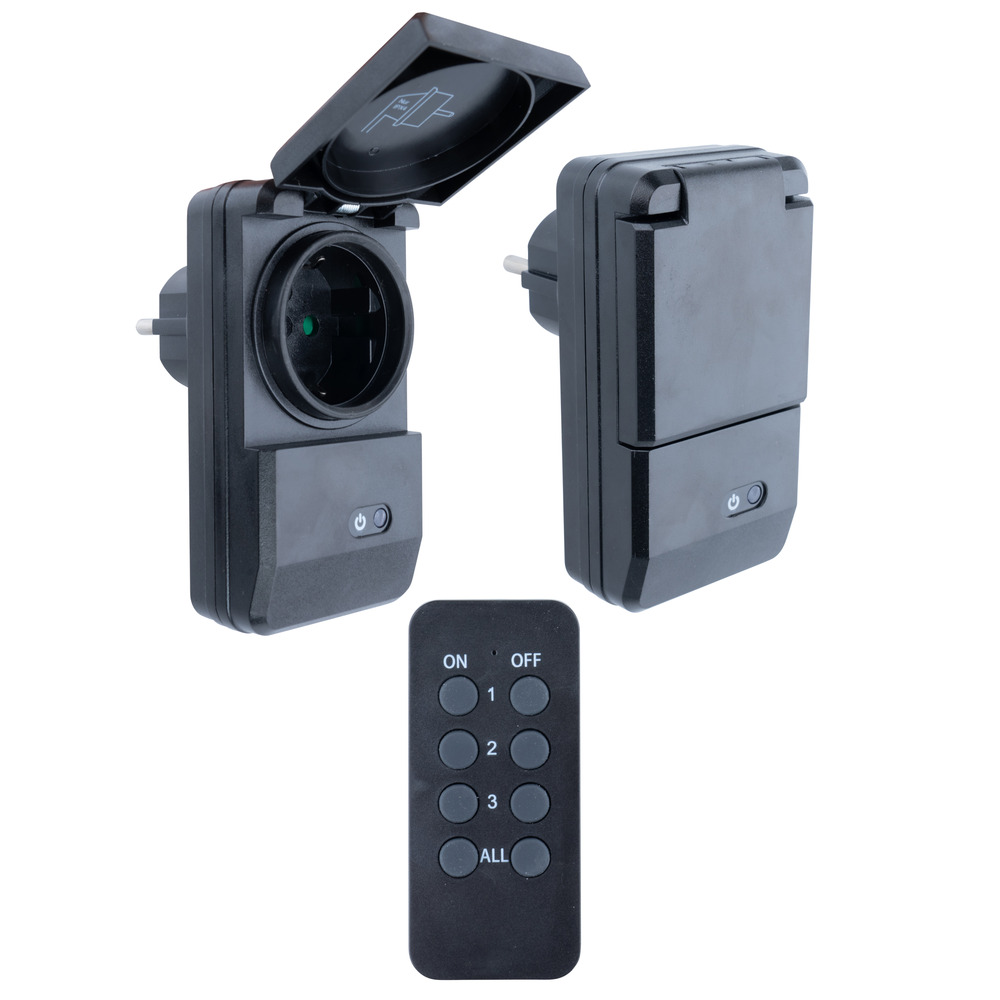 Funksteckdosen-Set, 2 St&uuml;ck, mit Fernbedienung, f&uuml;r au&szlig;en