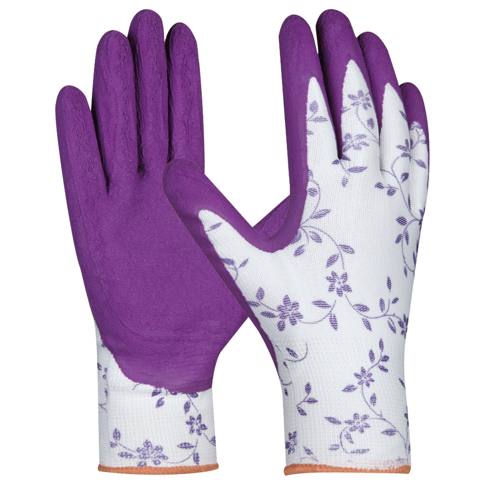 Handschuhe Flower Lila Gr&ouml;&szlig;e 8 aus Polyester mit Blumenmotiv