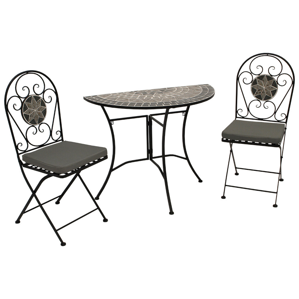 Bistroset 3-teilig - 2 Klappst&uuml;hle und ein halbrunder Mosaik-Tisch