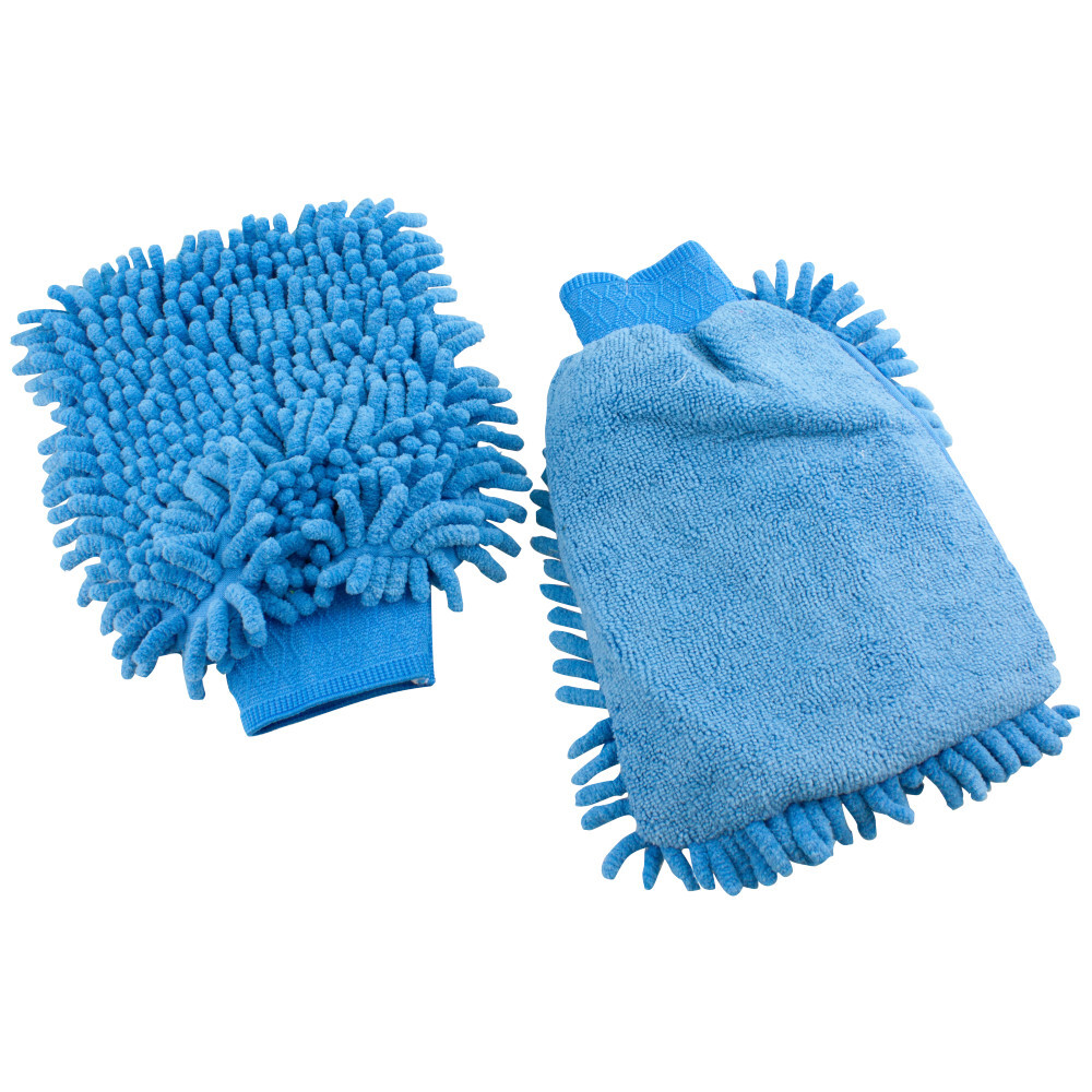Waschhandschuh 2in1 in Blau aus Chenille & Mikrofaser