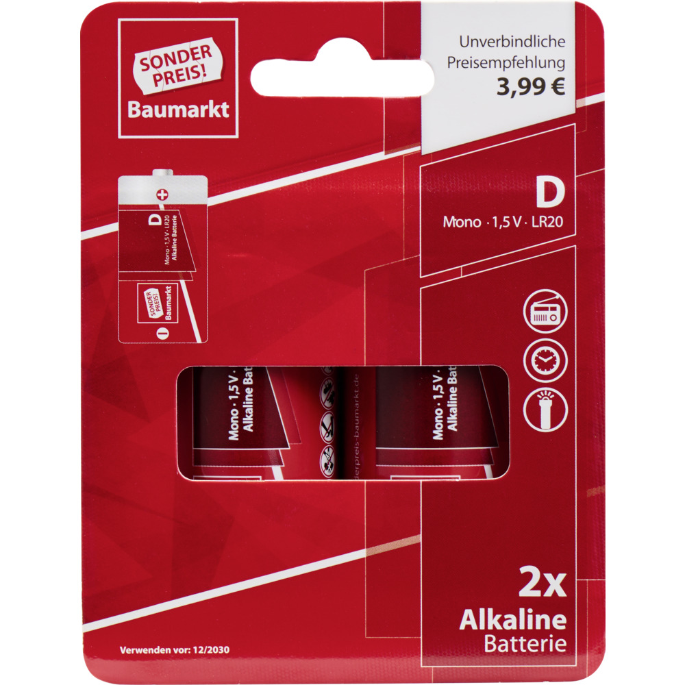 Sonderpreis Baumarkt Alkaline Batterien LR20 D-Mono 2er Pack image number 2