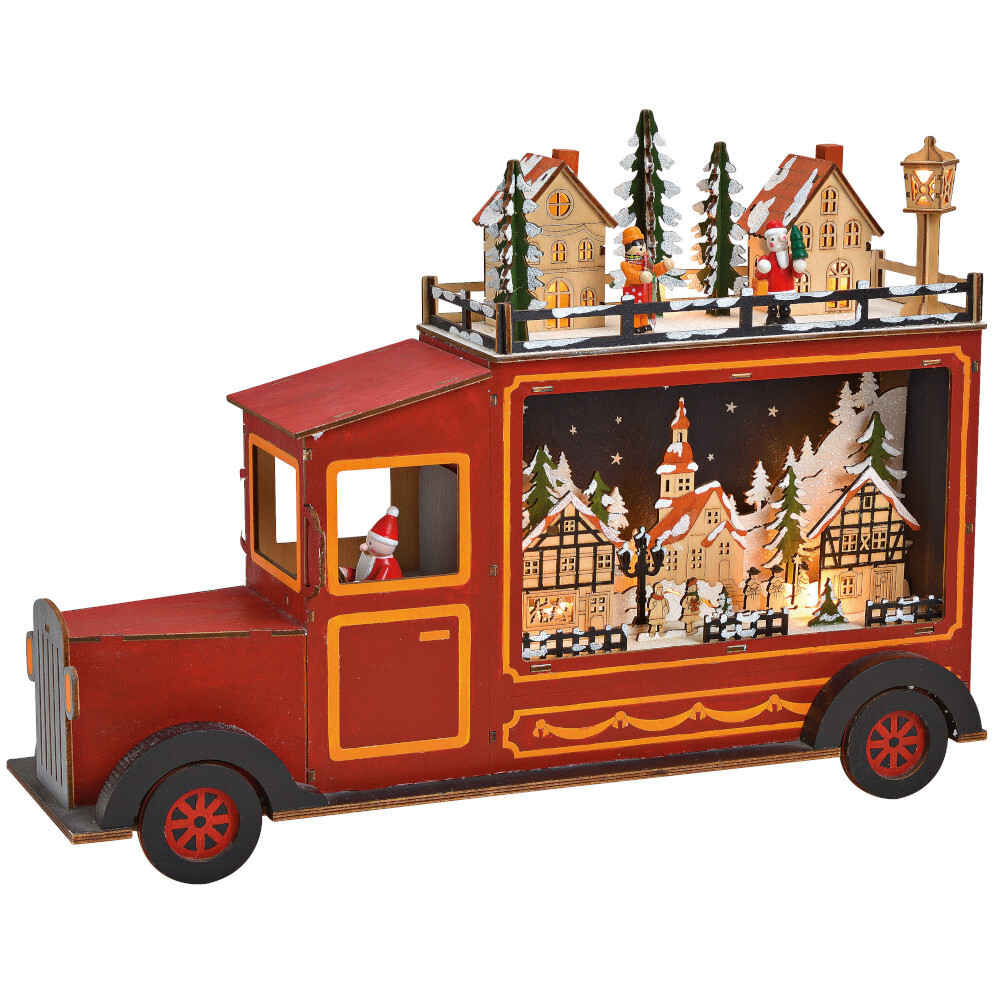 Weihnachtsdeko LKW mit LED Beleuchtung aus Holz