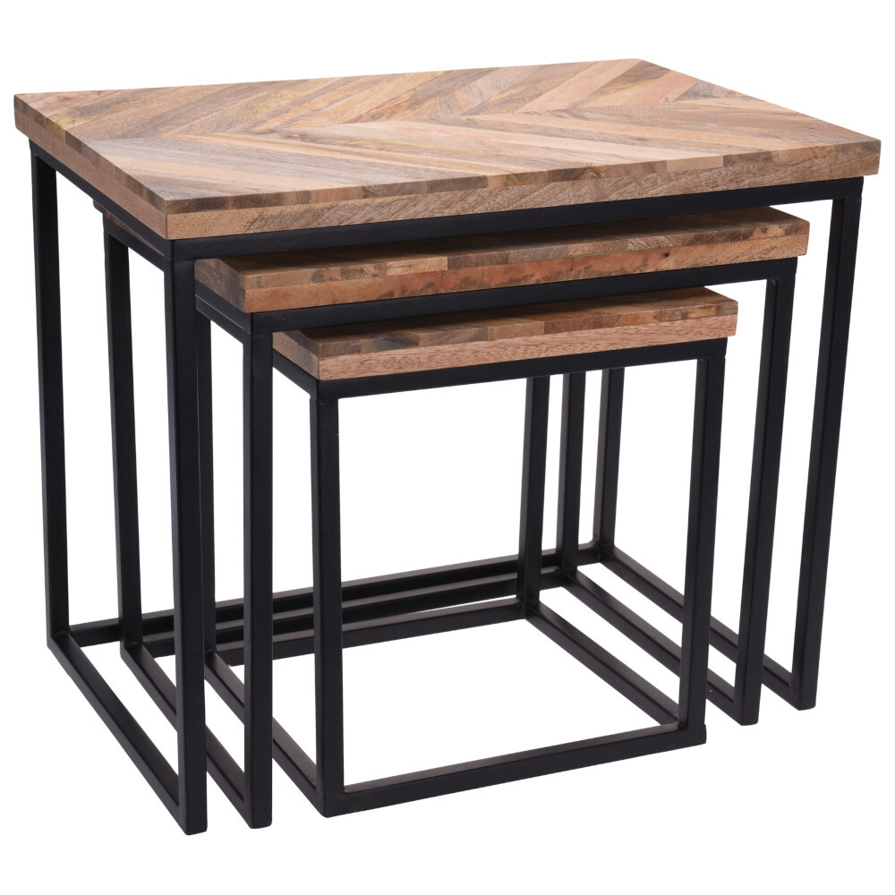 Beistelltisch-Set 3-teilig rechteckig mit Mangoholz-Tischplatte und Rahmen image number 4