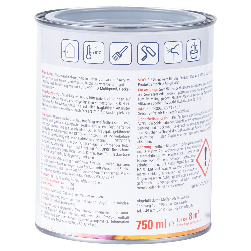 DECOPRO Acryl silbergrau Seidenmattlack 750 ml image number 1