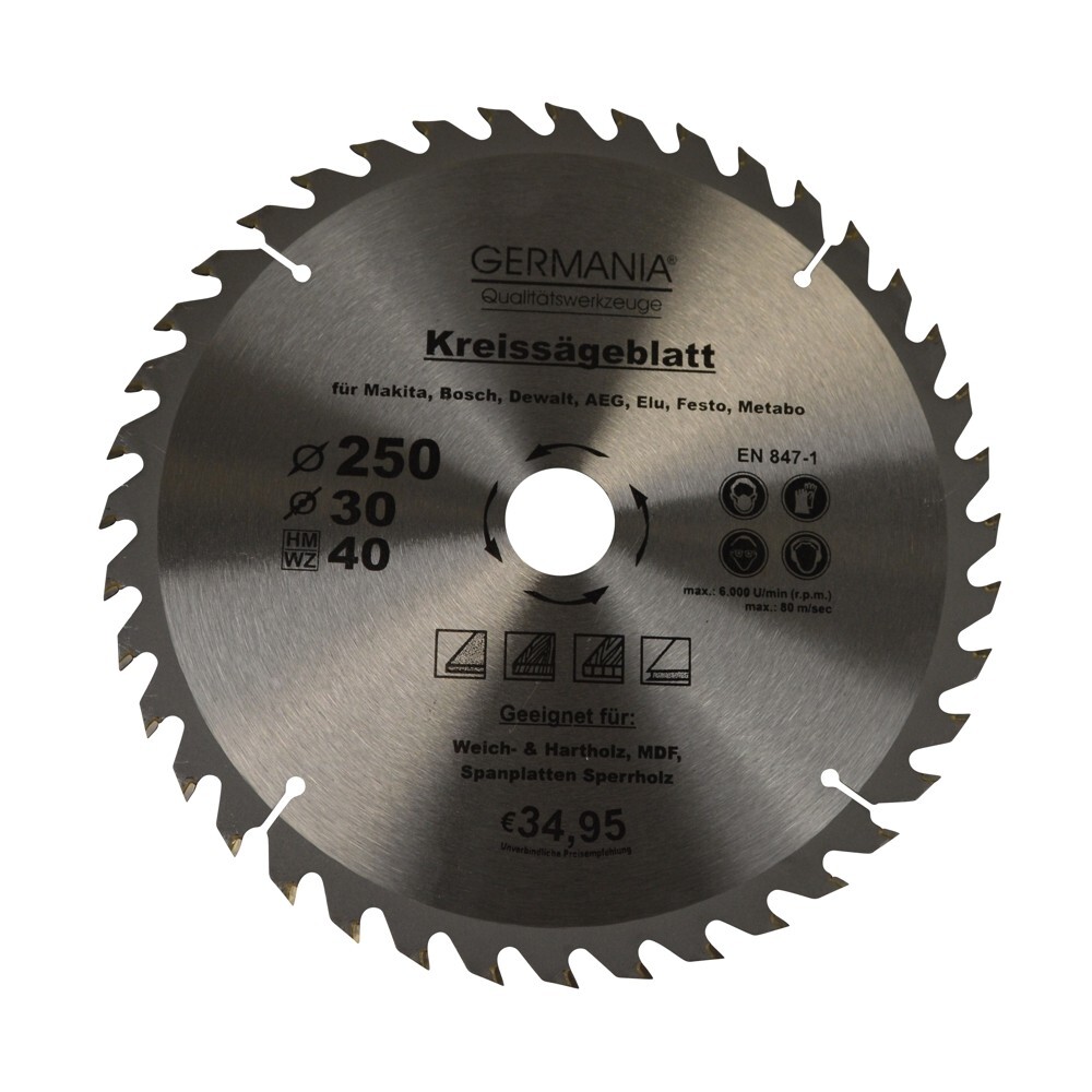 H.M. Holz-S&auml;geblatt Durchmesser &Oslash; 250 mm mit 40 Z&auml;hne