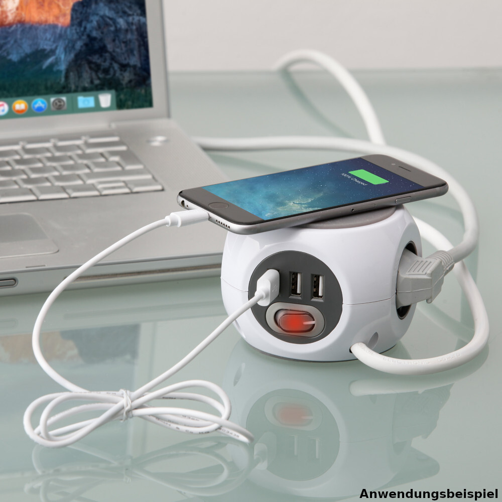Steckdosenw&uuml;rfel wei&szlig; USB-Anschl&uuml;ssen image number 1