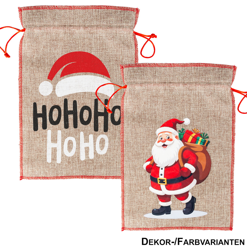 Jute-Geschenksack mit Zugkordel - 2 Motive sortiert 20x30cm