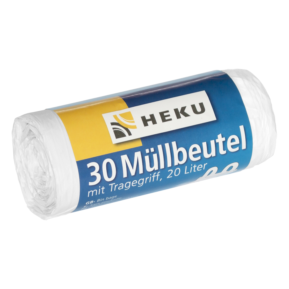 M&uuml;llbeutel mit Tragegriff 20 Liter 10&micro; 30 St&uuml;ck in wei&szlig; 