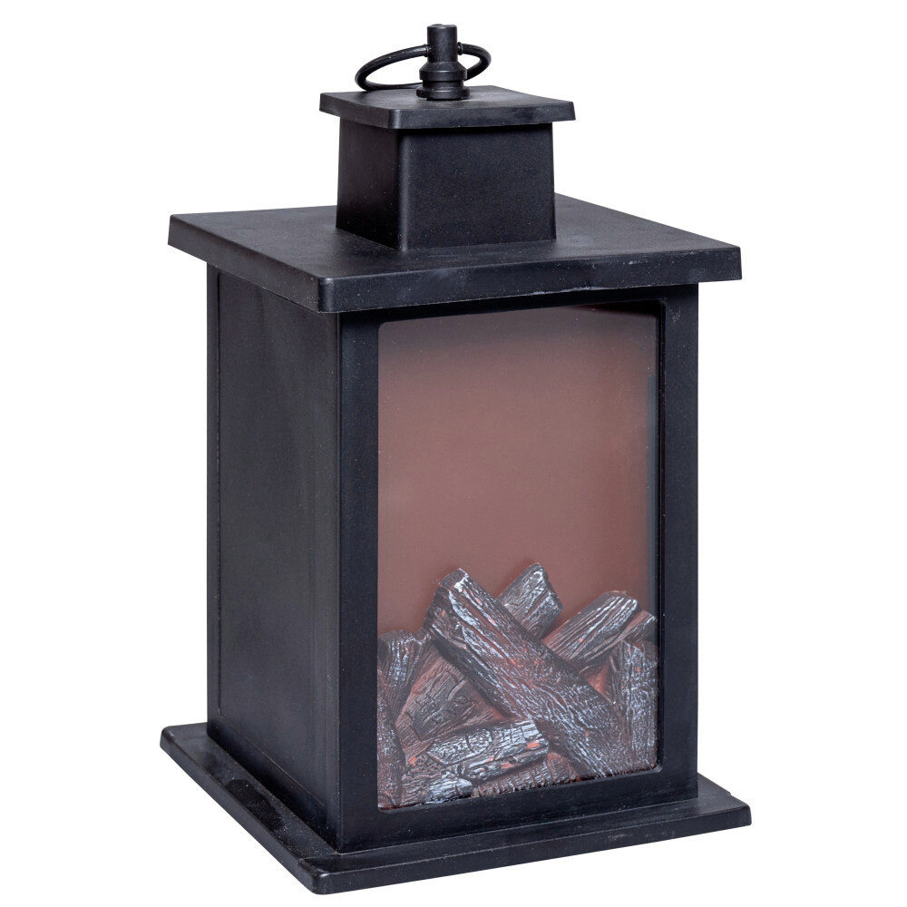 Laterne klein aus Kunststoff schwarz mit Flammeneffekt und Timerfunkion