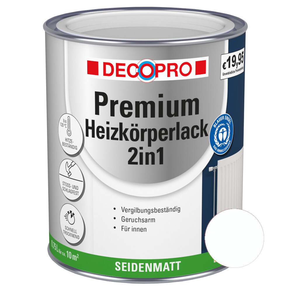 DECOPRO Premium 2in1 Heizk&ouml;rperlack 750 ml in Wei&szlig;, seidenmatt