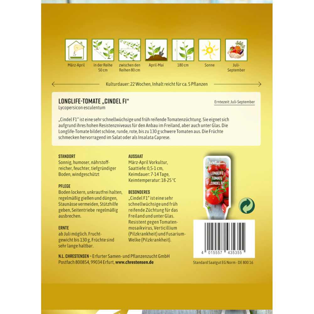 Saatgut Longlife-Tomate Cindel F1 f&uuml;r ca. 5 Pflanzen image number 1