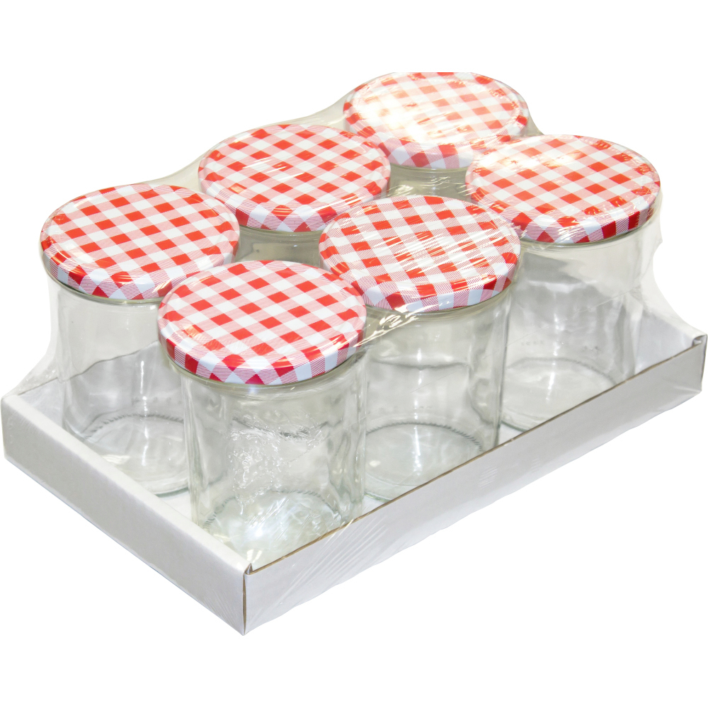 Einmachgl&auml;ser mit kariertem Deckel 6 St&uuml;ck 435 ml