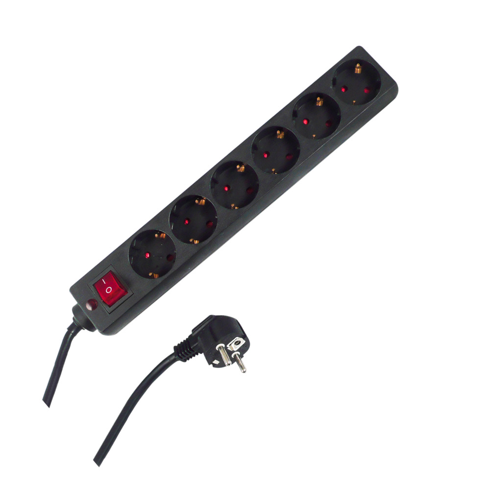 Steckdosenleiste 6-fach schwarz mit Schalter