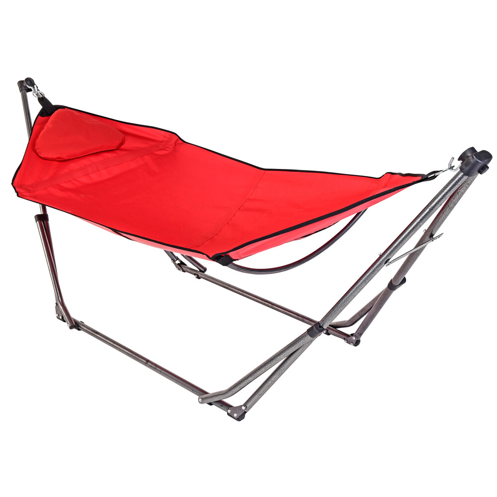 H&auml;ngematte faltbar in rot mit Metallgestell