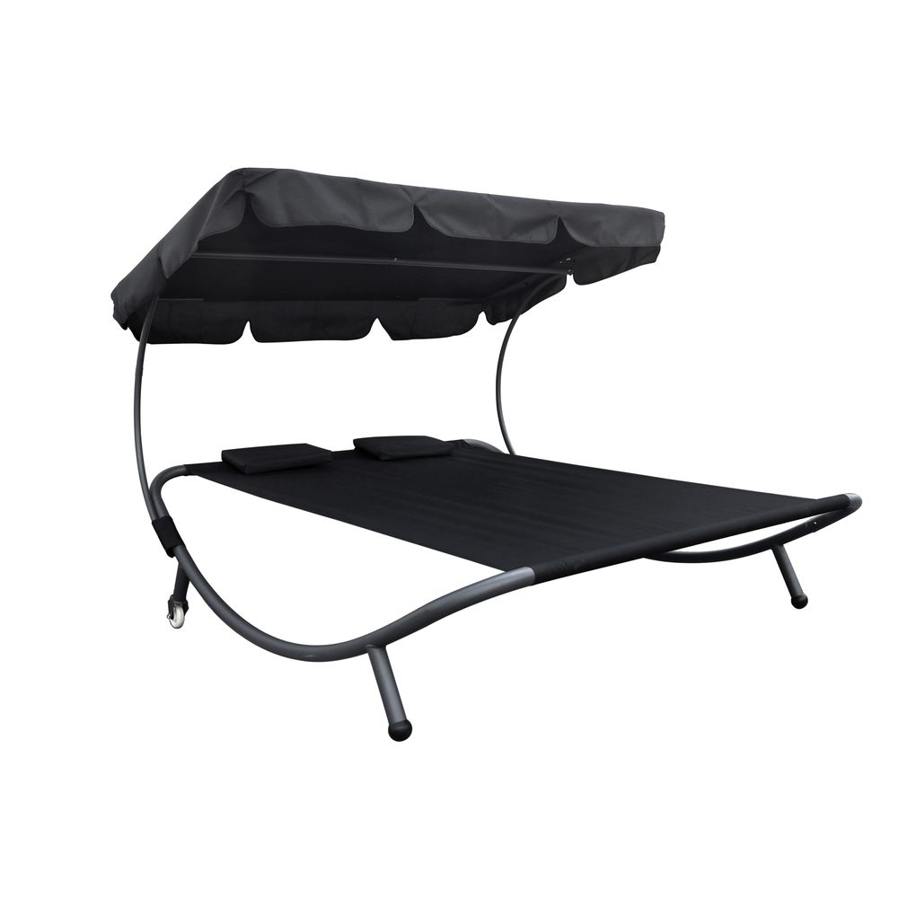 Doppel-Sonnenliege mit Dach schwarz