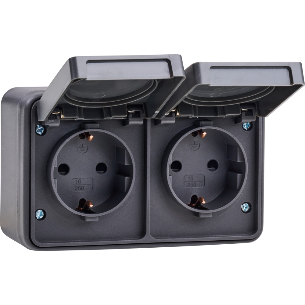 Steckdose 2-fach waagerecht Aufputz Feuchtraum anthrazit image number 1