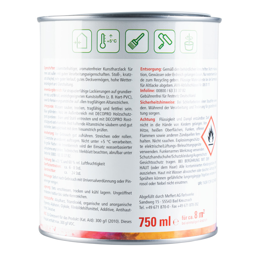 DECOPRO Seidenglanzlack silbergrau RAL 7001 f&uuml;r innen und au&szlig;en image number 1