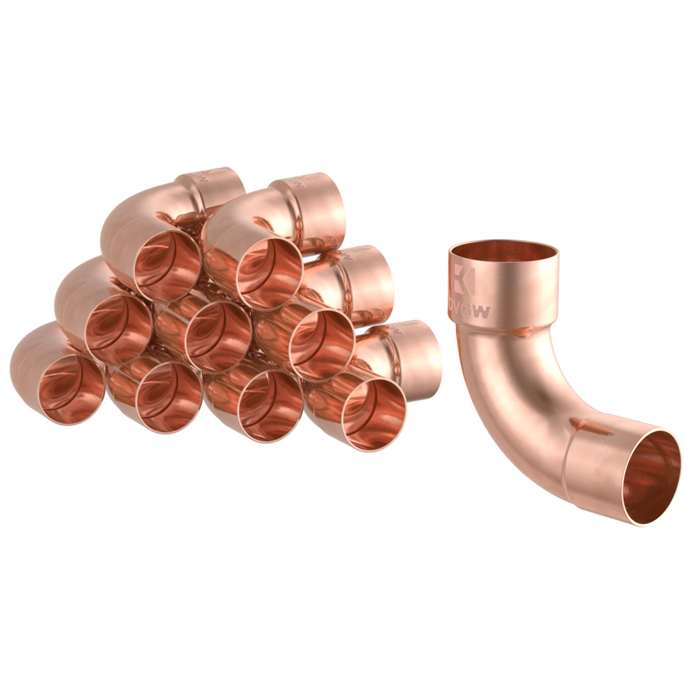 10 x Bogenmuffe 90&deg; Kupfer-L&ouml;tfitting 22 mm - Vorratspack