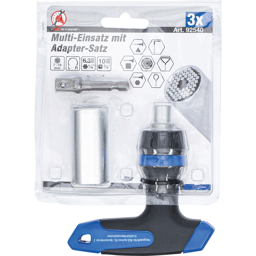 Multi-Einsatz Set 3-teilig mit Adapter und umschaltbarem Ratschen-T-Griff image number 1
