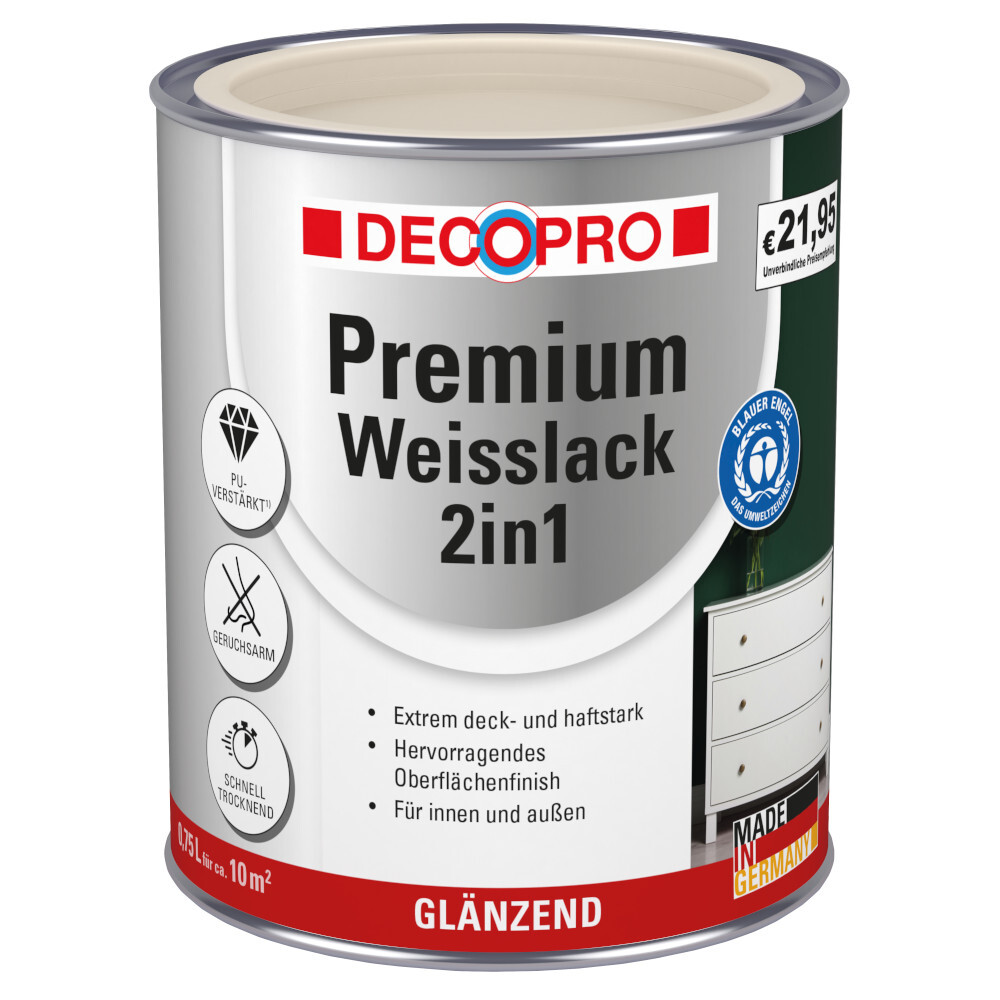 DECOPRO Premium 2in1 Wei&szlig;lack 750 ml cremewei&szlig;, gl&auml;nzend RAL 9001
