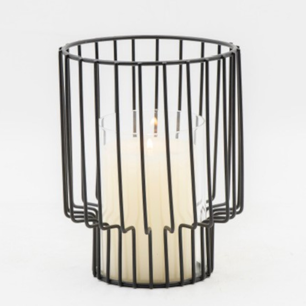 Windlicht mit Glaseinsatz rund &Oslash; 14 x 18 cm in Schwarz