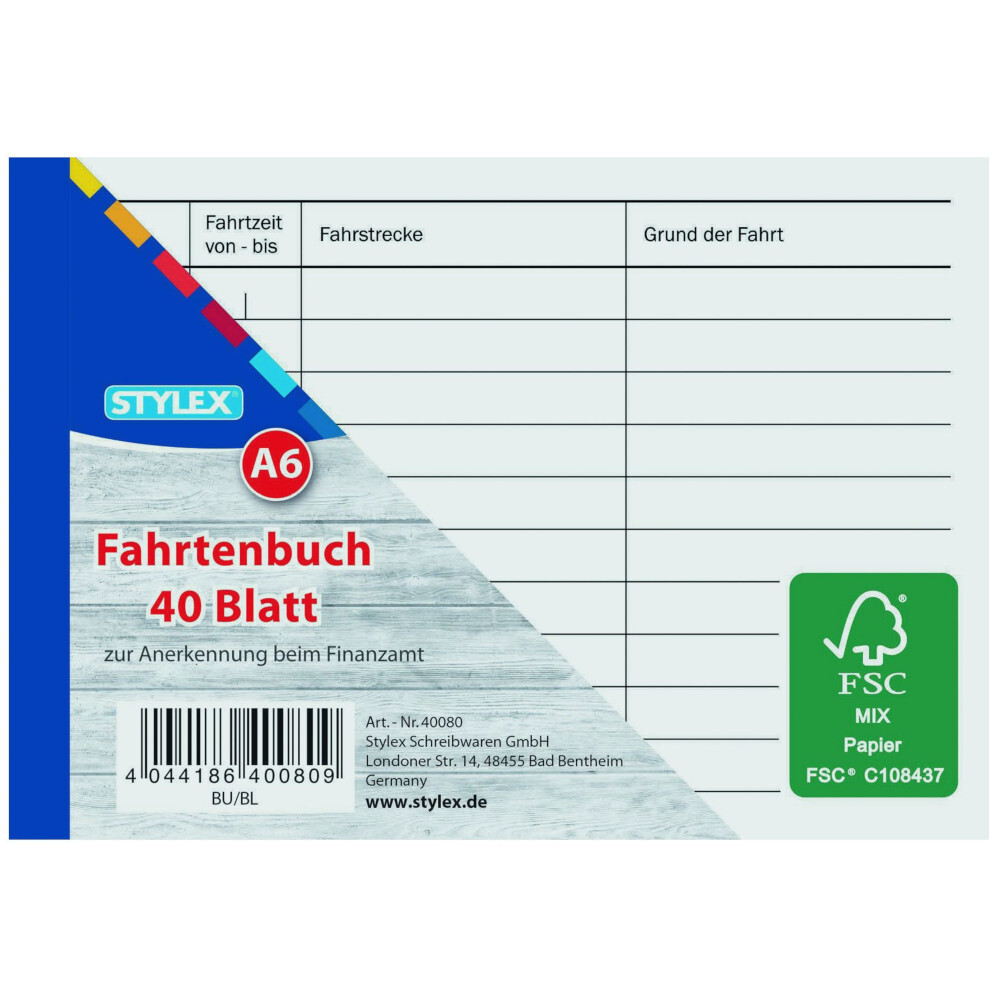 Fahrtenbuch DIN A6 40 Blatt