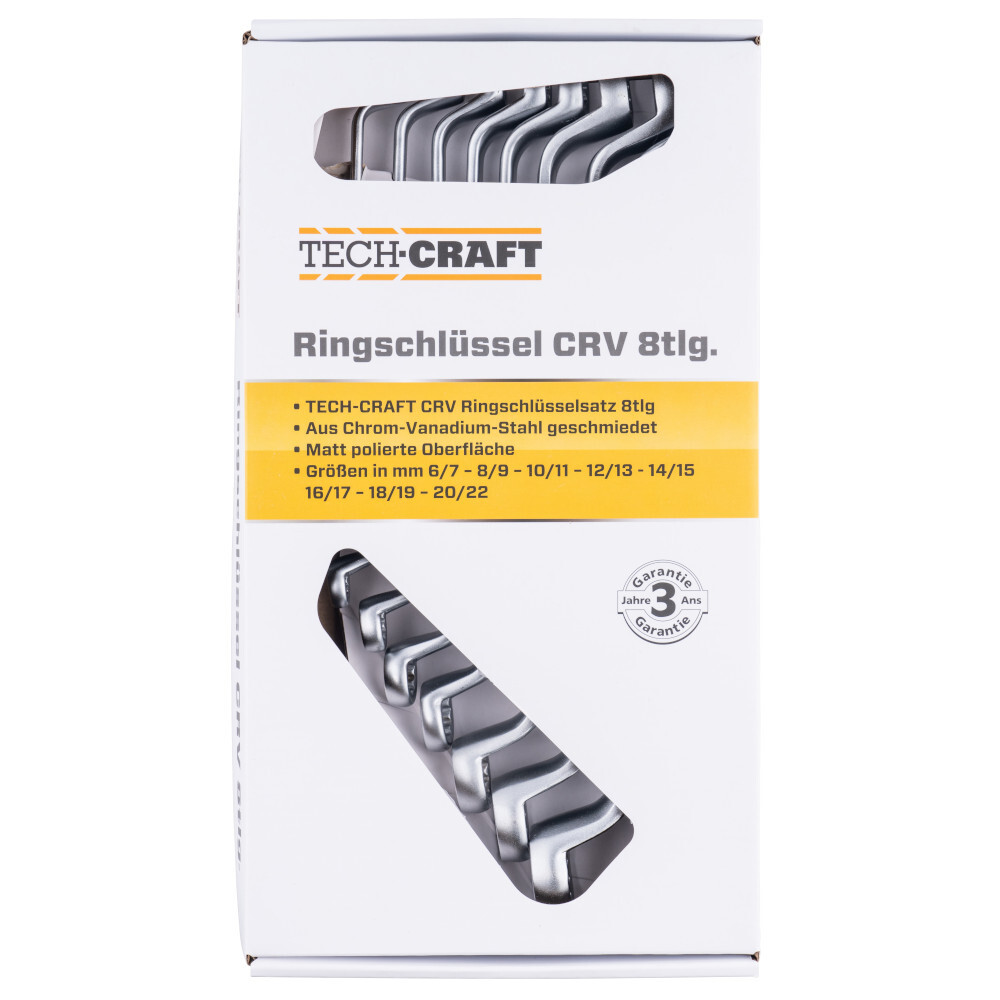 Doppel-Ringschl&uuml;ssel gekr&ouml;pft 8-teilig aus CrV-Stahl